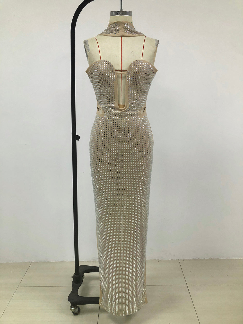 Halter Crystal Maxi Dress Nude