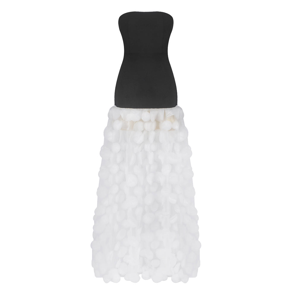 Strapless A Line Maxi Dress Black Ivory HV2067