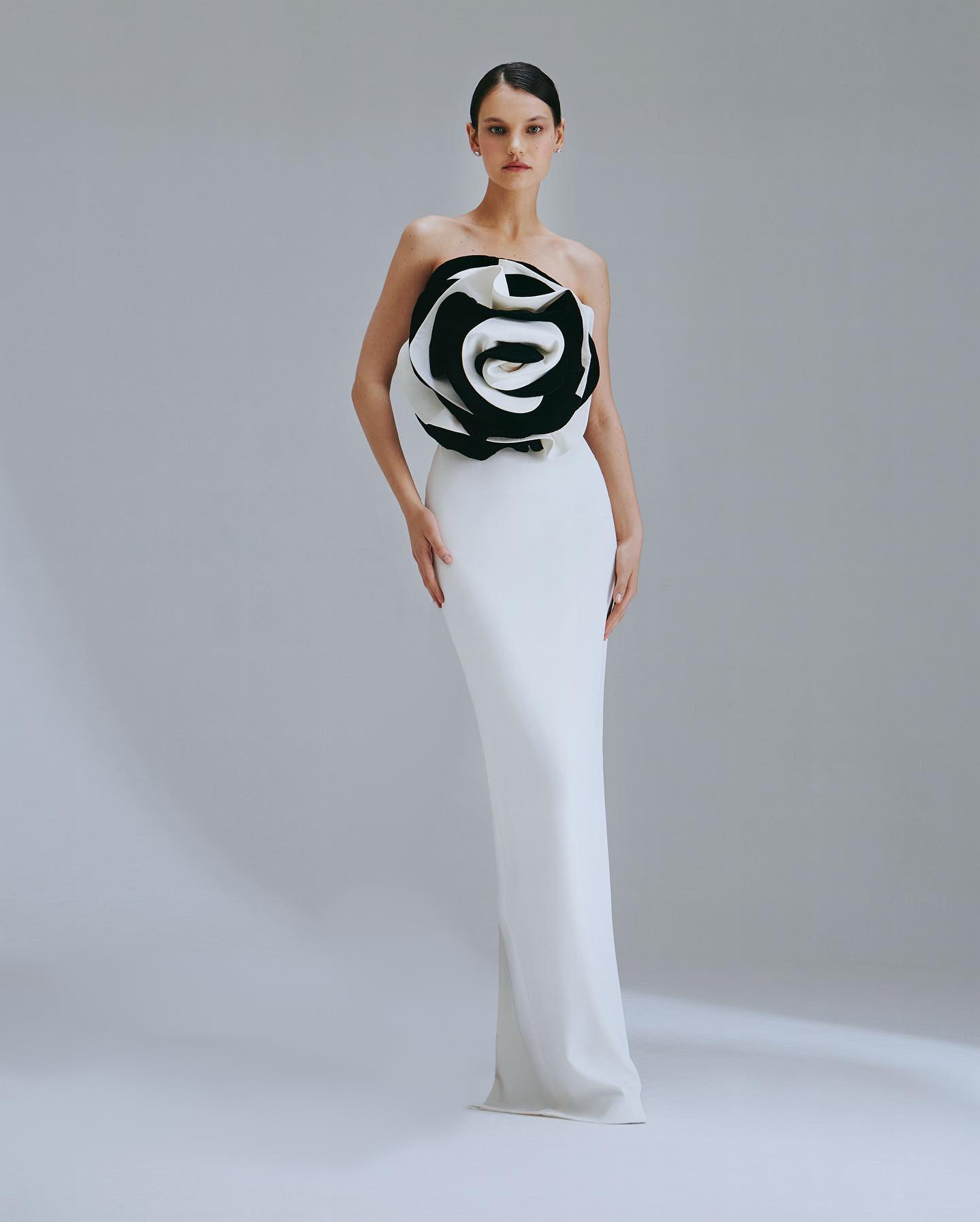 Strapless Floral Maxi Dress White Black HV1642
