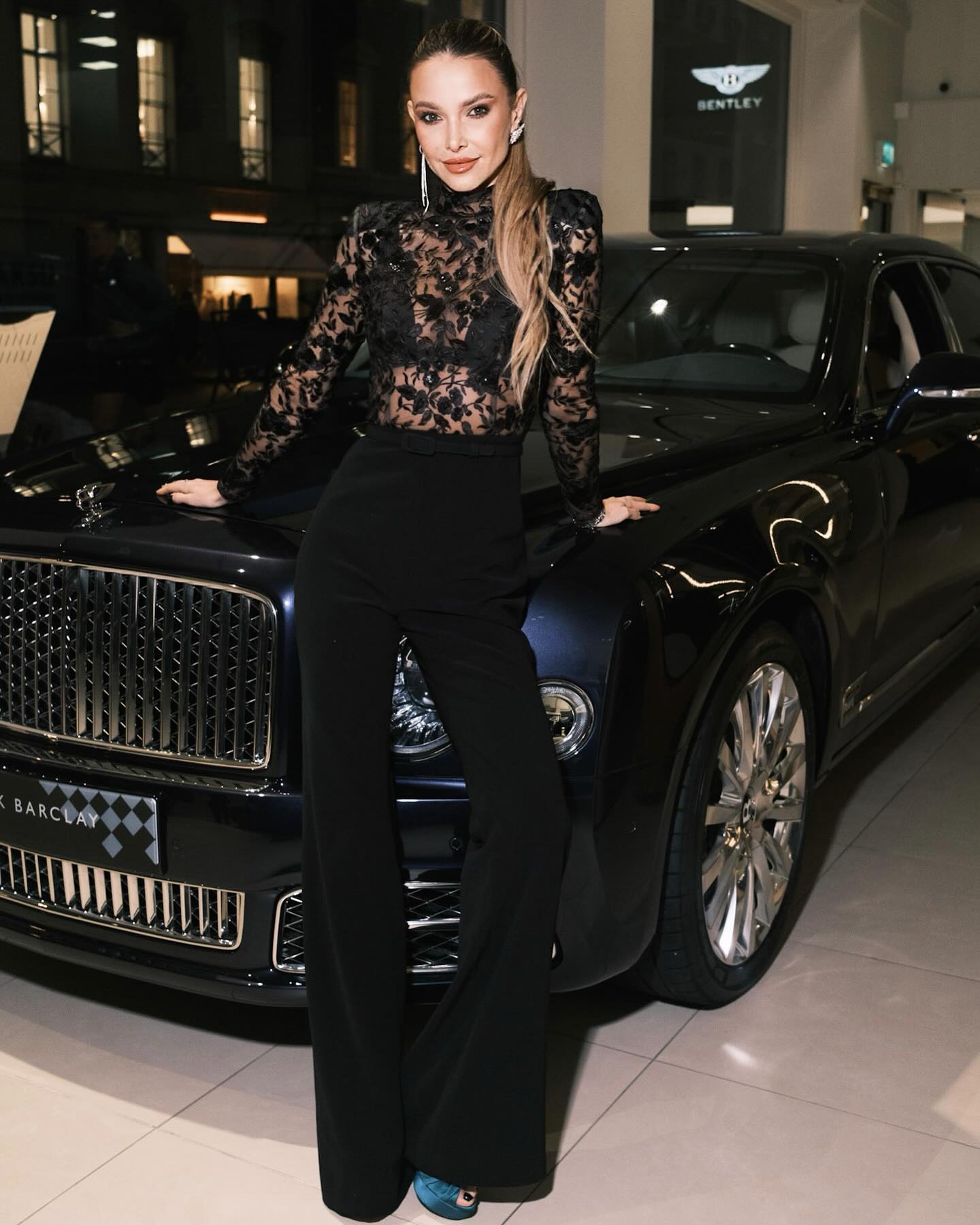 Long Sleeve Lace Sequin Jumpsuit Black HV1135