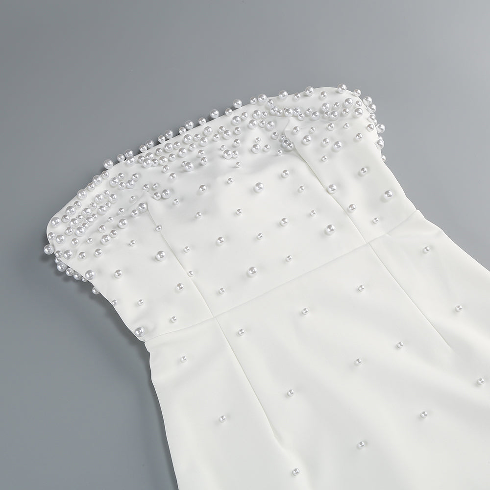 Strapless Pearl Maxi Dress White HV1774