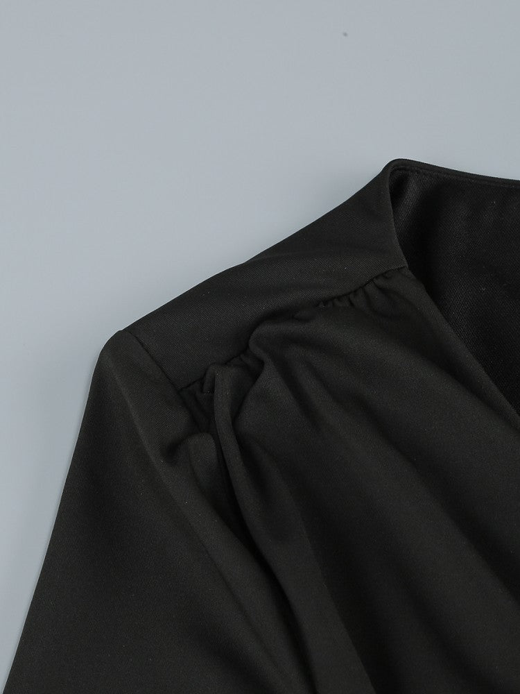 Long Sleeve Plunge V Neck Maxi Dress Black Brown HV2485