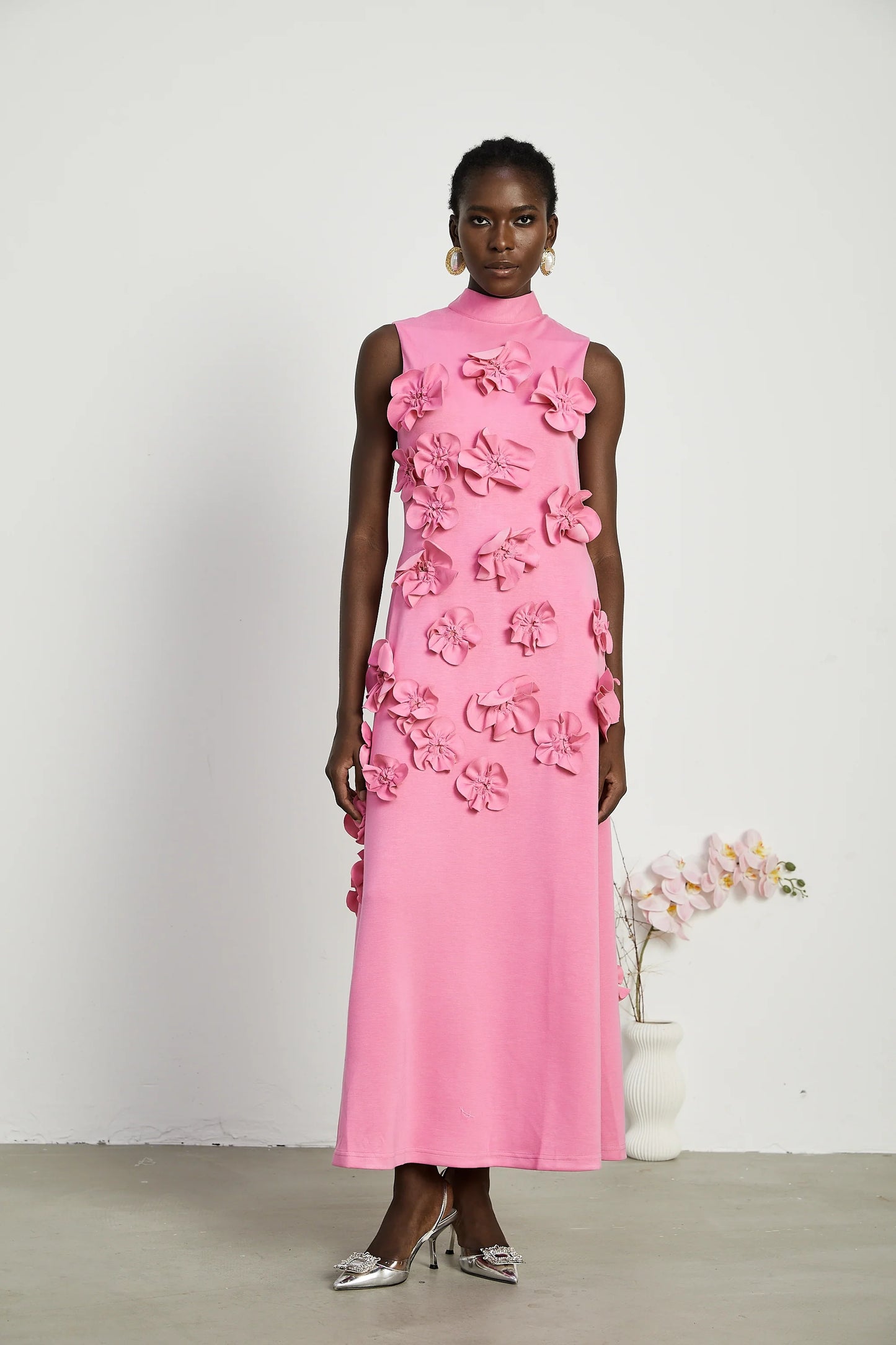 Floral A Line Maxi Dress Hot Pink HV2035
