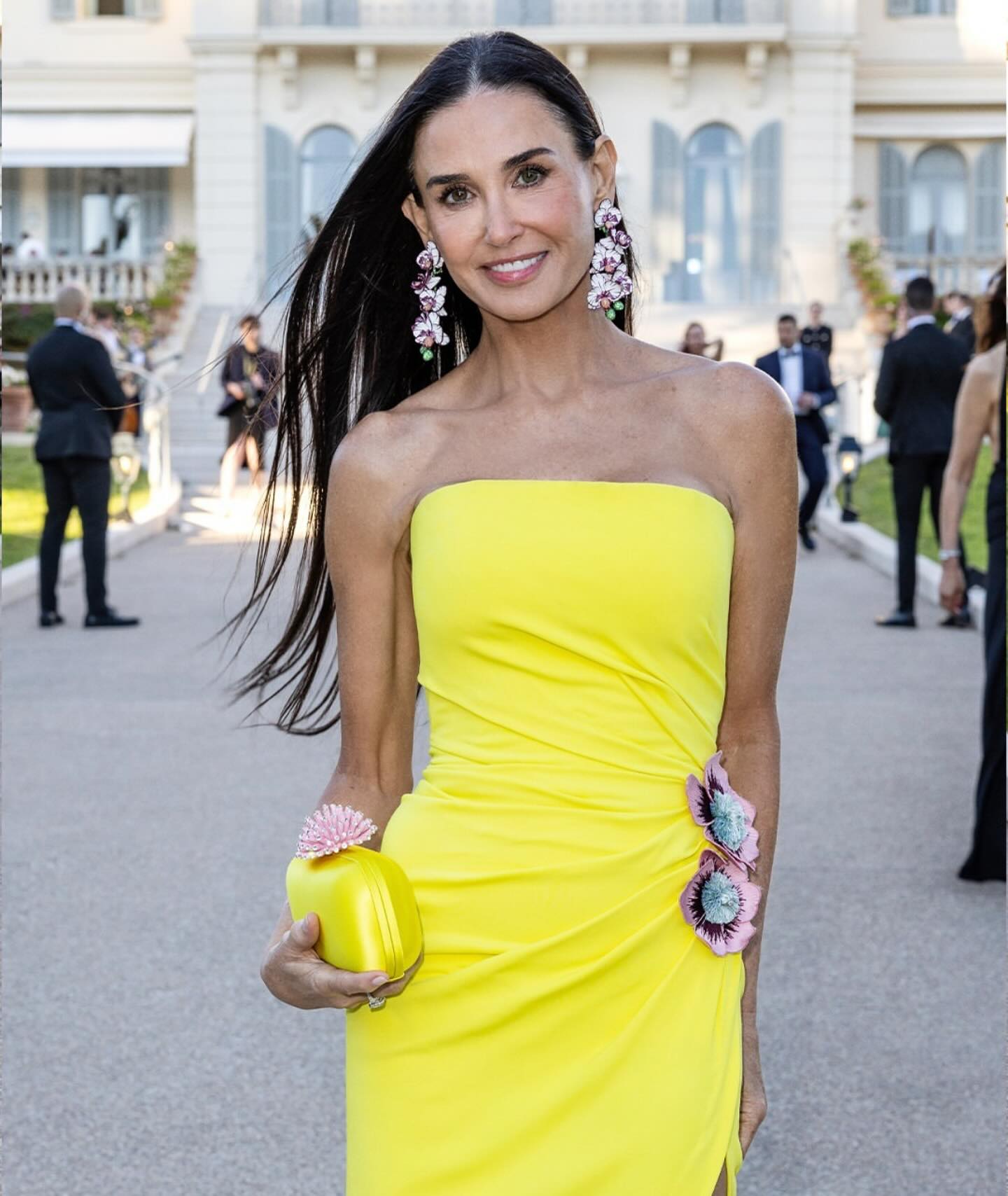 Strapless Floral Detail Maxi Dress Yellow HV1369