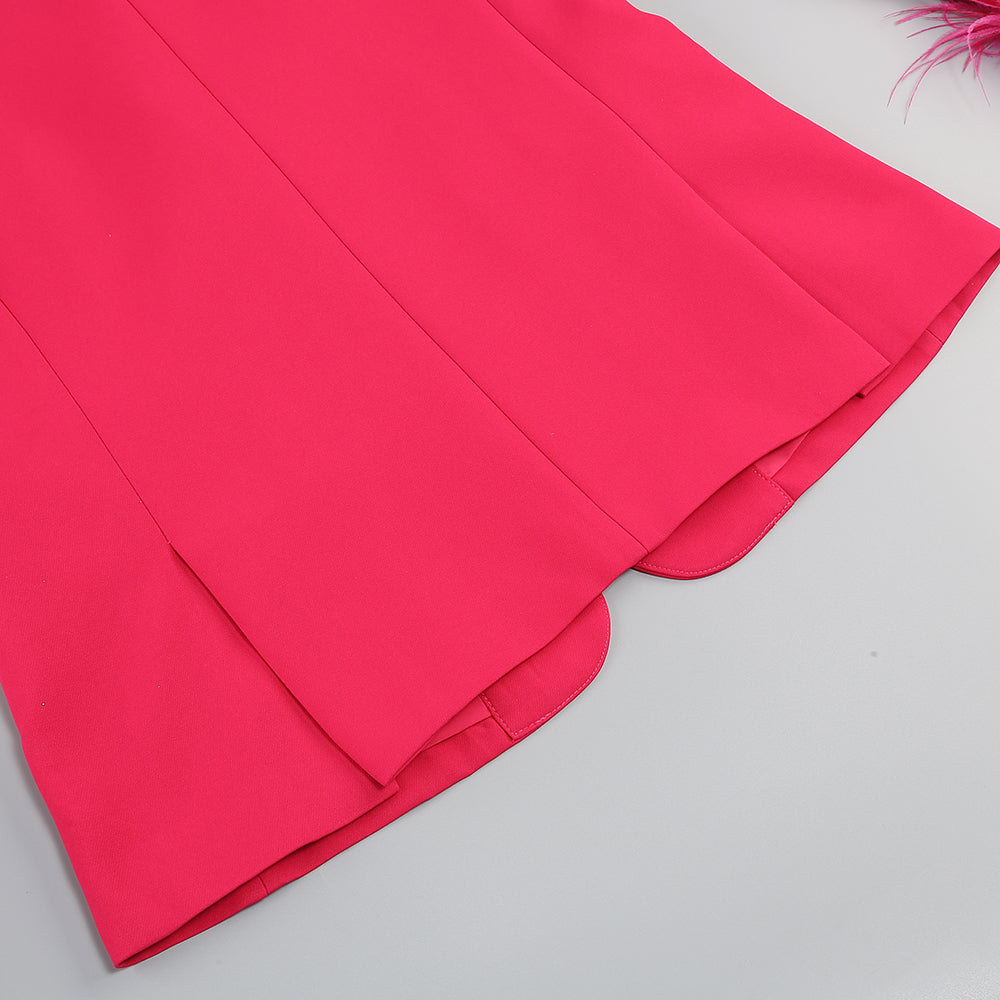Long Sleeve Feather Detail Suit Hot Pink HV1267