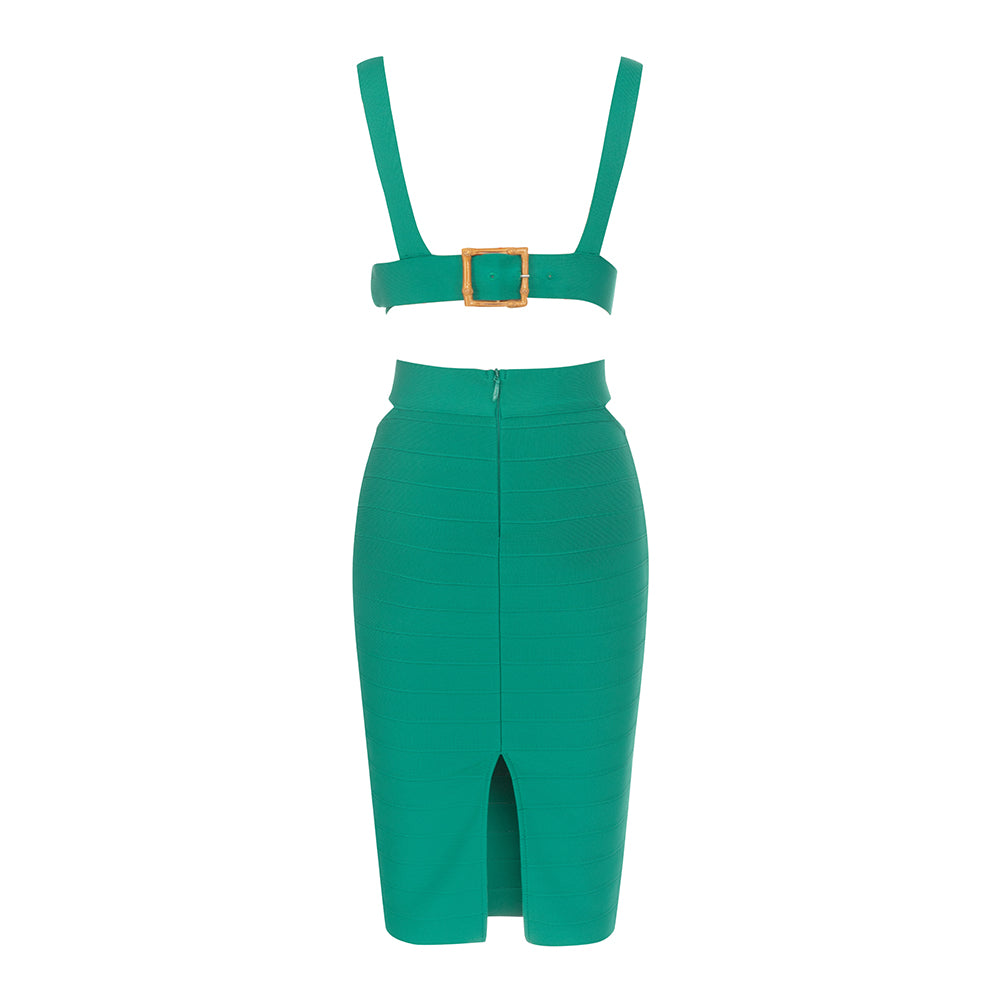 Belt Detail Two Piece Midi Dress Green HV9525