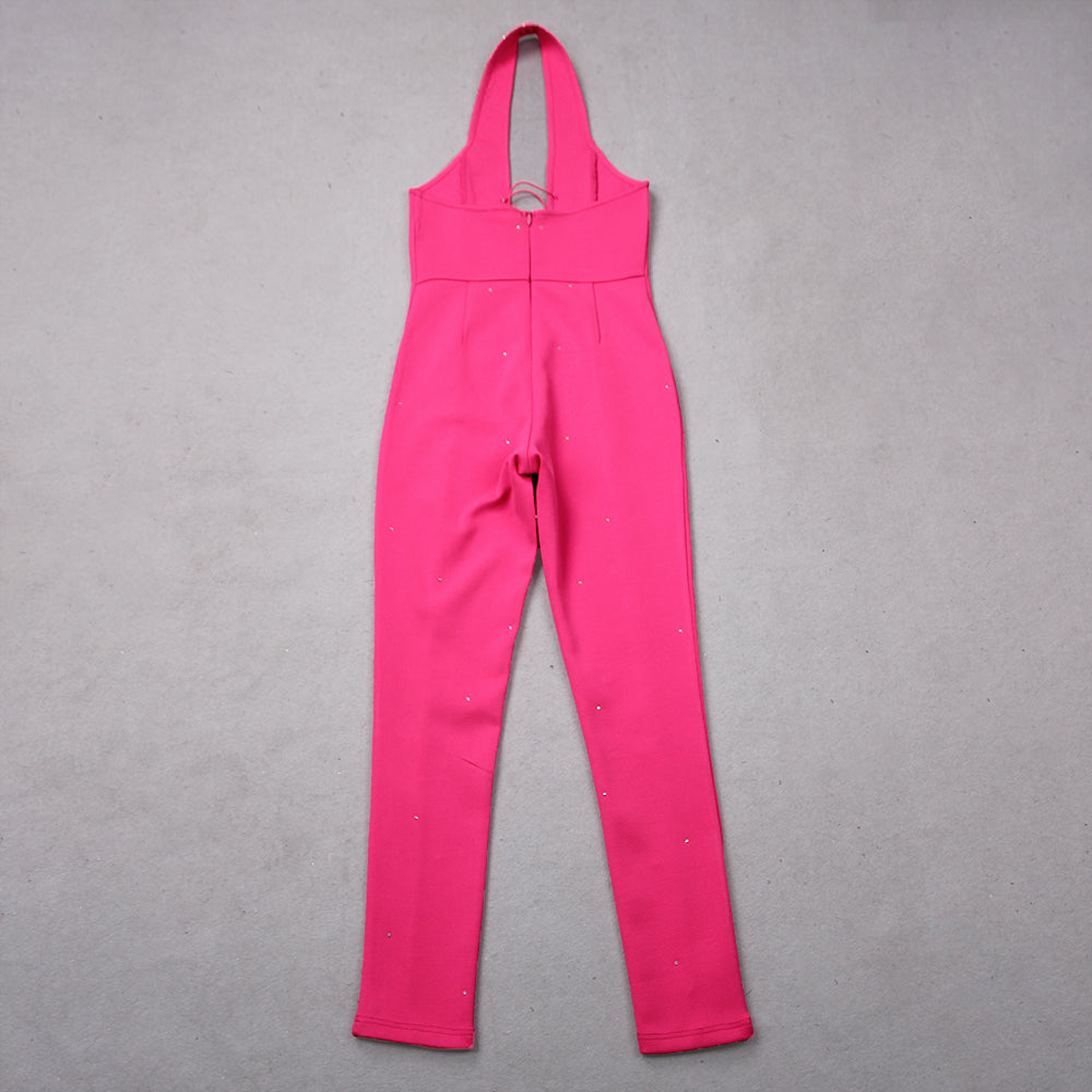 Halter Rhinestone Lace Up Jumpsuit HV9286
