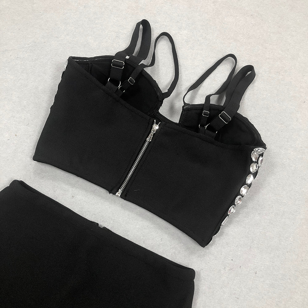 Crystal Bustier Two Piece Maxi Dress Black HV1426