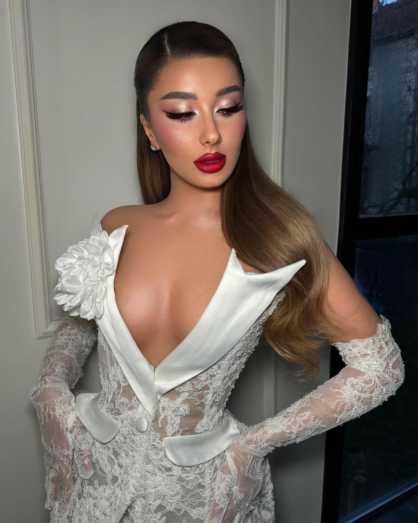 Strapless Lace Mermaid Maxi Dress White HV1318