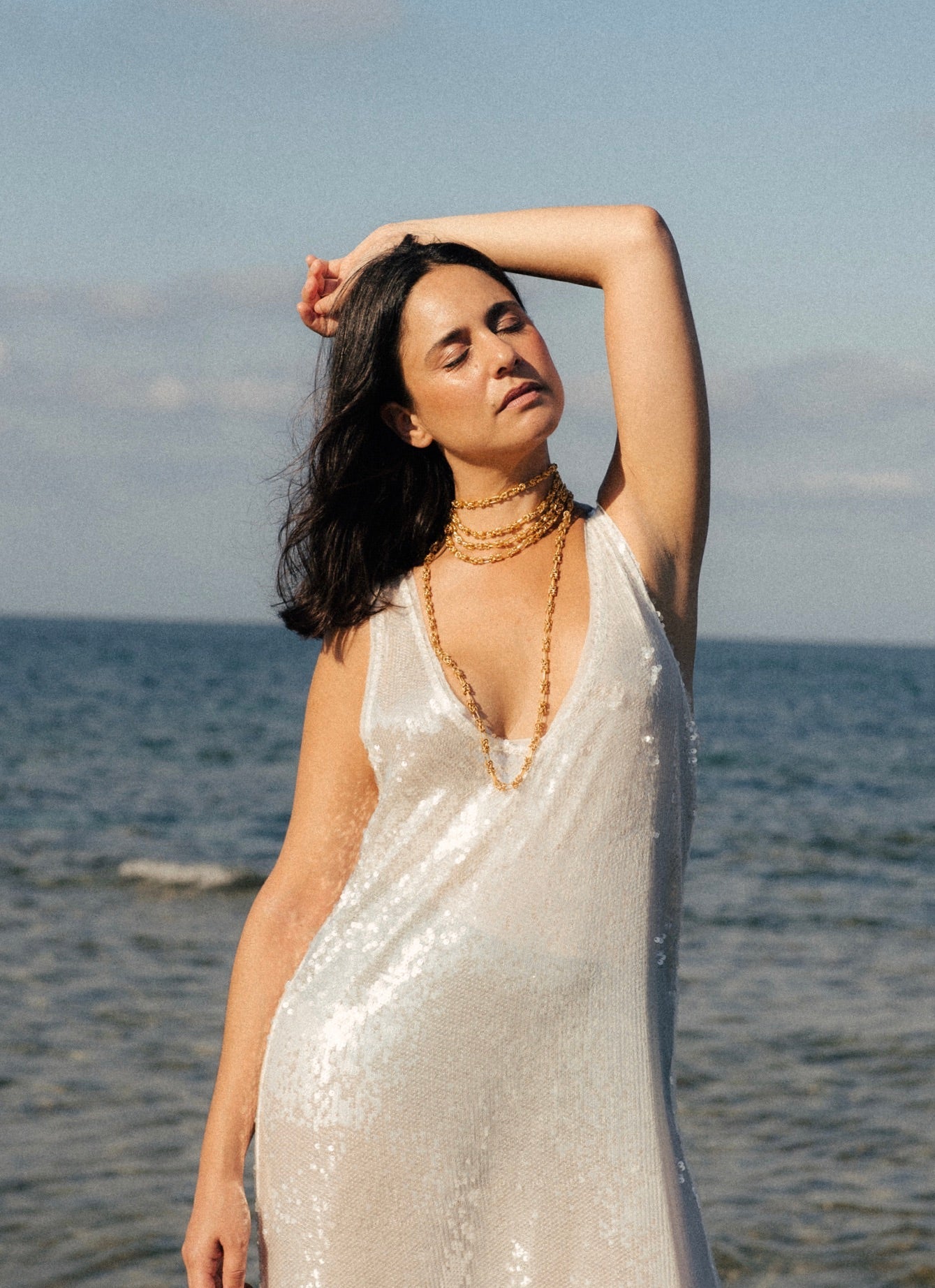 Sequin Maxi Dress Ivory HV1975