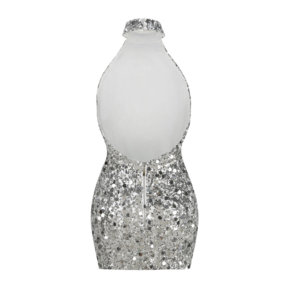 Halter Sequin Dress Silver HV3142