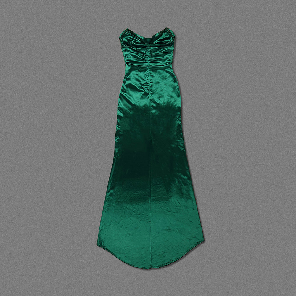 Strapless Draped Maxi Silk Dress Green HV9938