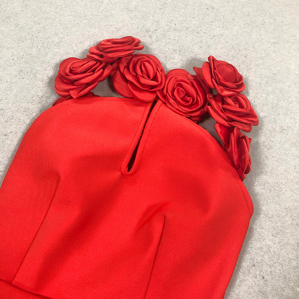 Halter Floral Backless Maxi Dress Red HV1733