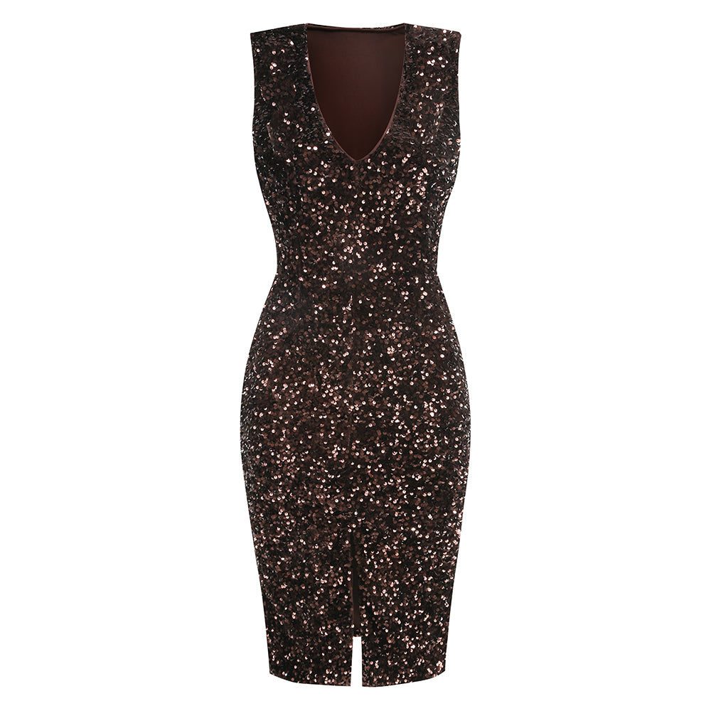 Sequin Midi Dress Brown HV1993