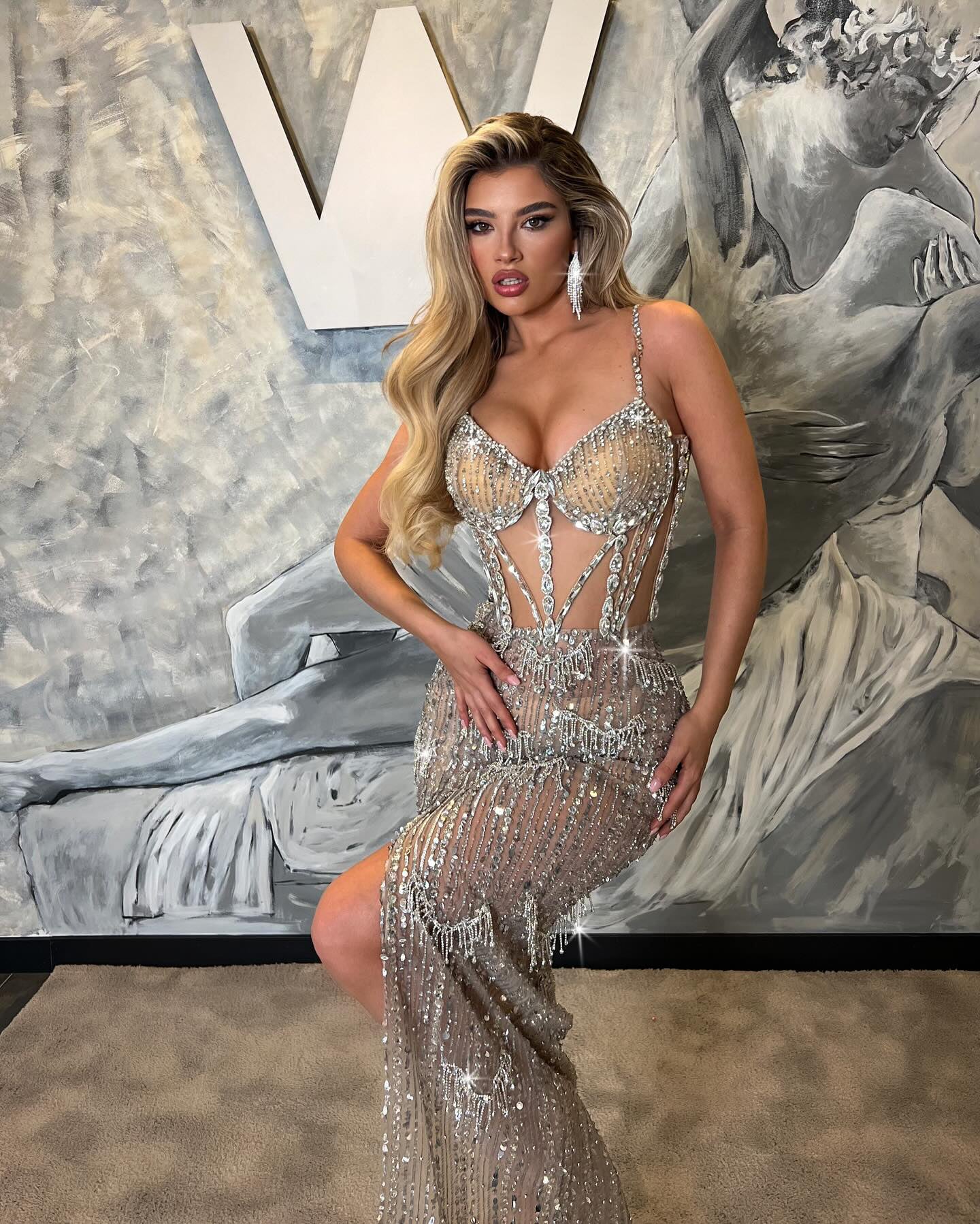 Crystal Sequin Bustier Maxi Dress Nude HV2144