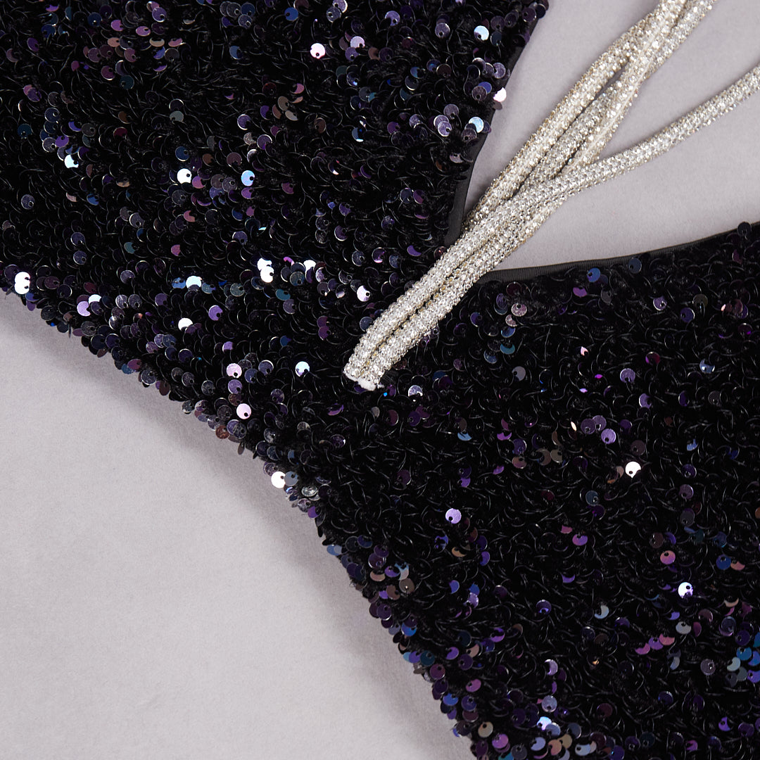 One Shoulder Sequin Crystal Dress Midnight Blue