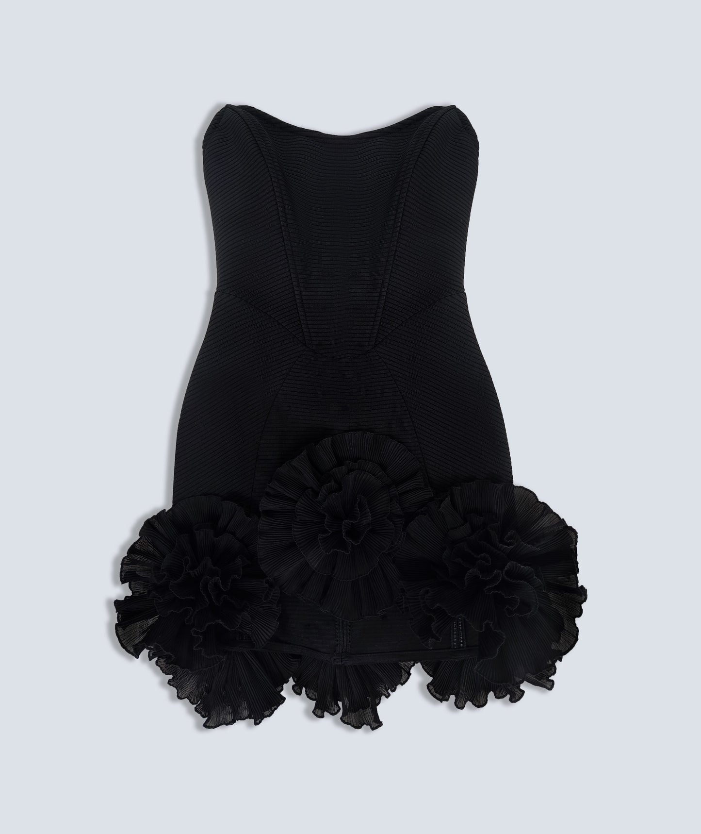 Strapless Floral Ruffle Dress Black