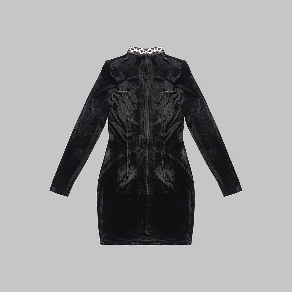Long Sleeve Crystal Velvet Dress Black HV9741