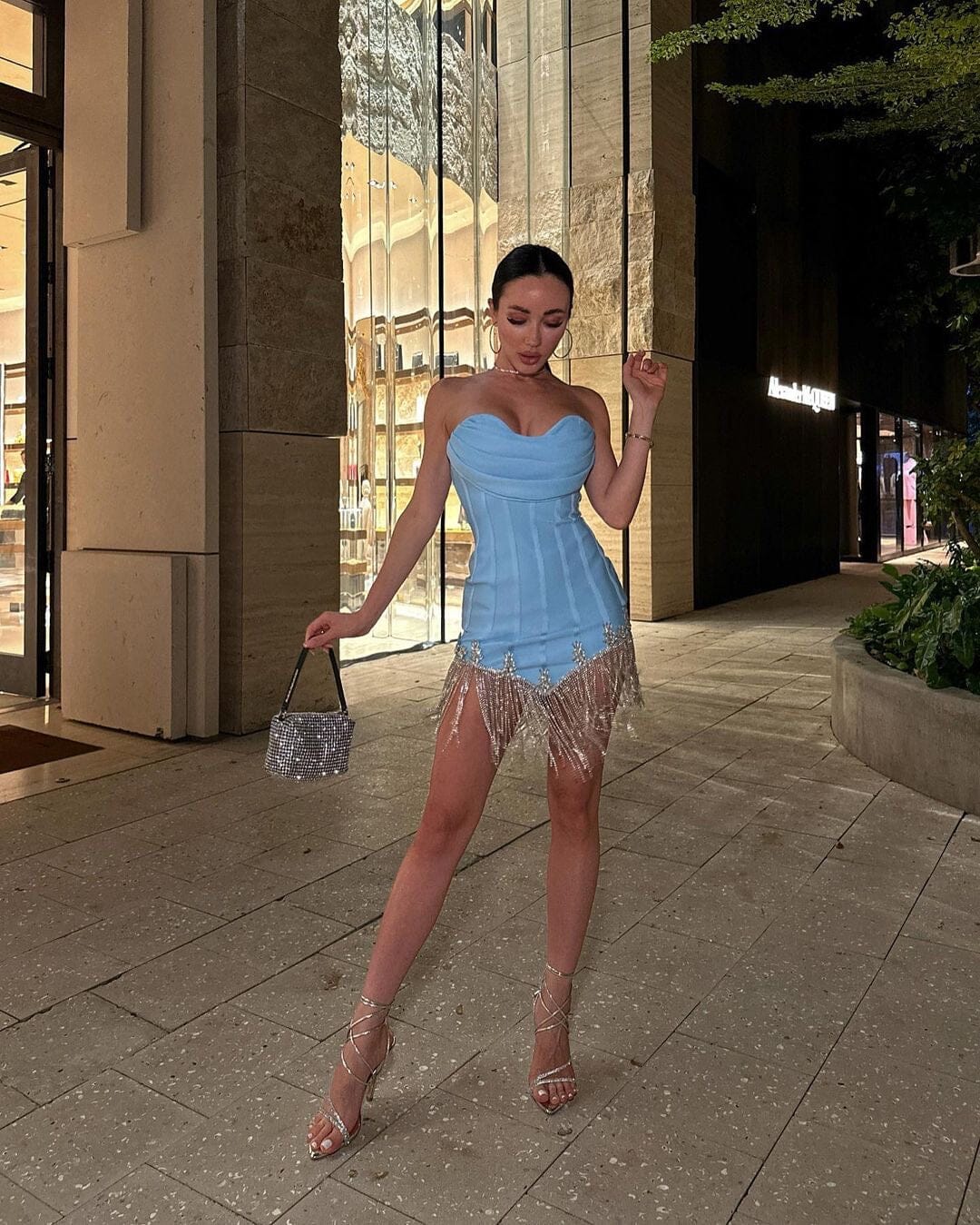 Strapless Crystal Tassel Dress HV9166
