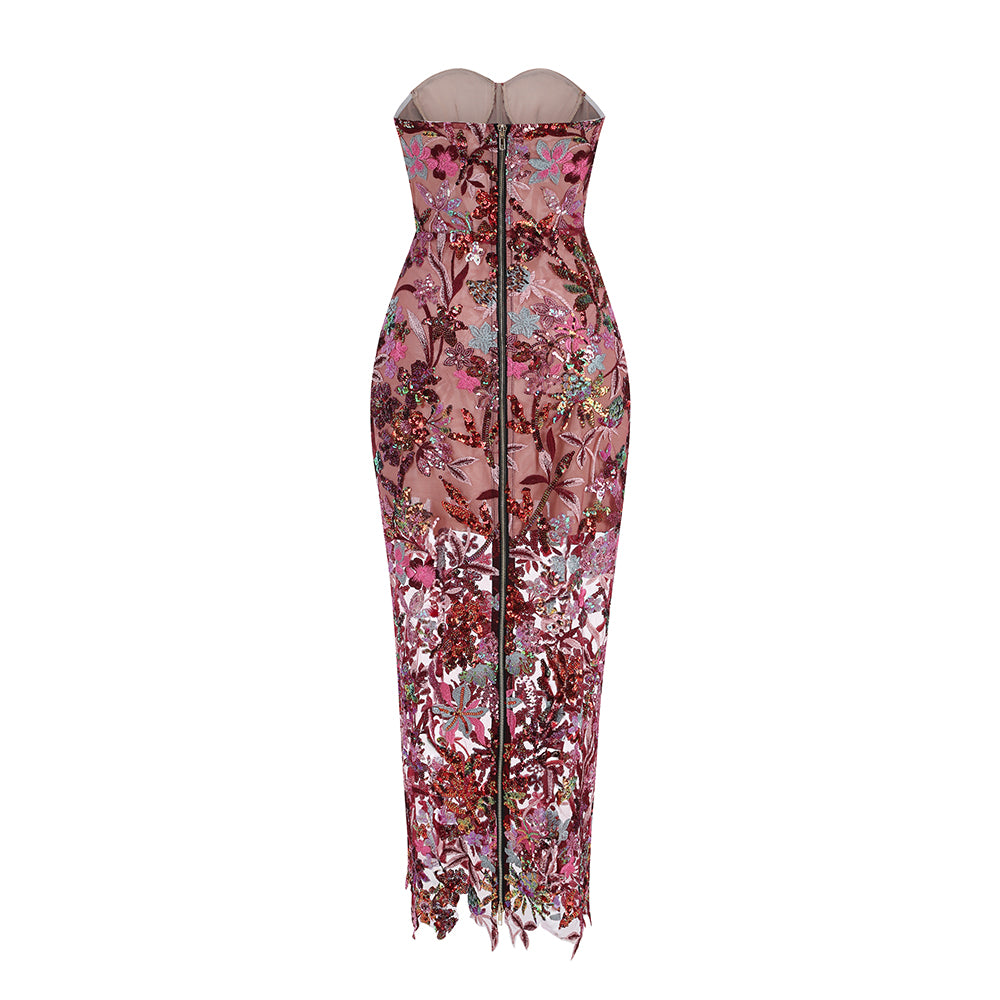 Strapless Floral Bustier Maxi Dress HV1890