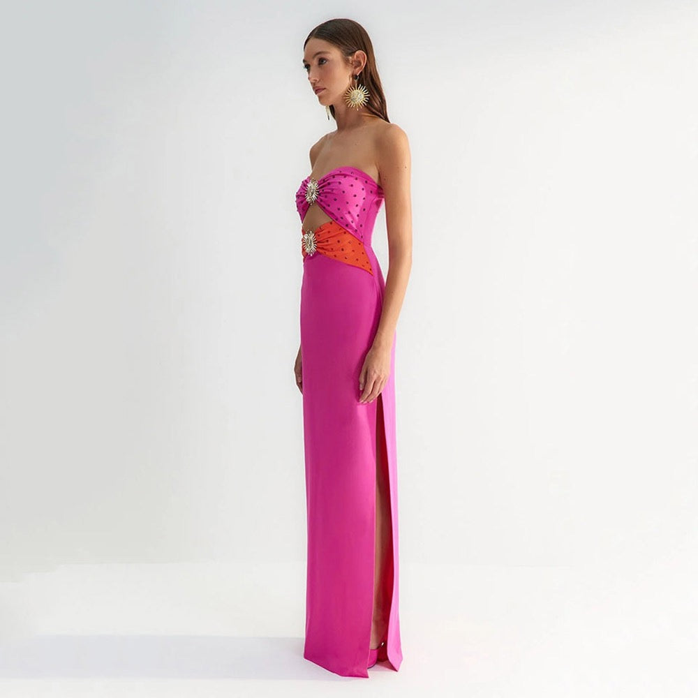 Strapless Embellished Cut Out Maxi Dress HV1430