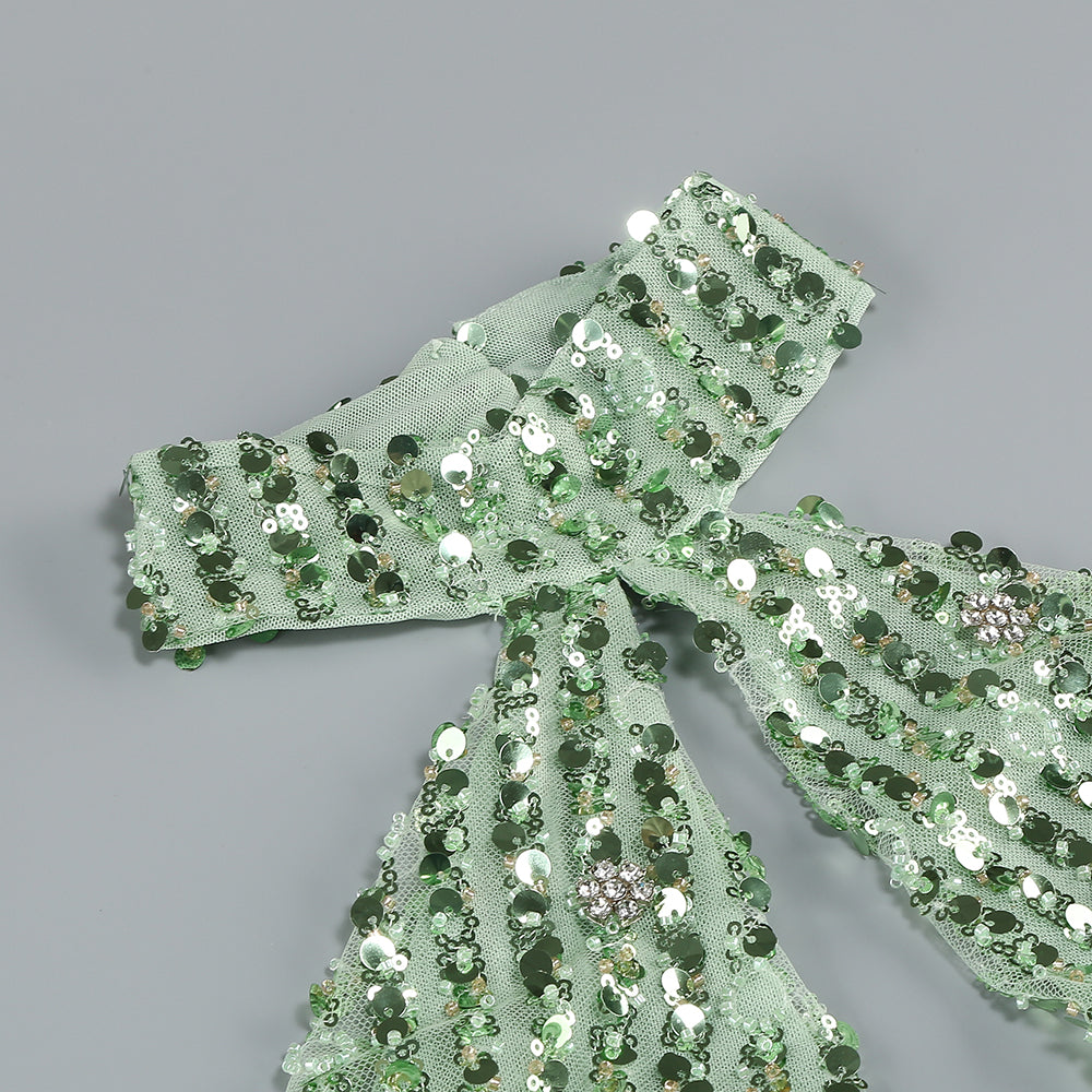 Halter Crystal Sequin Dress Green HV1372