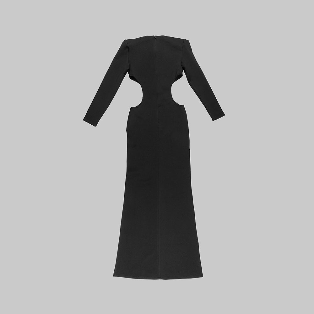 Long Sleeve Crystal Detail Maxi Dress Black HV9821