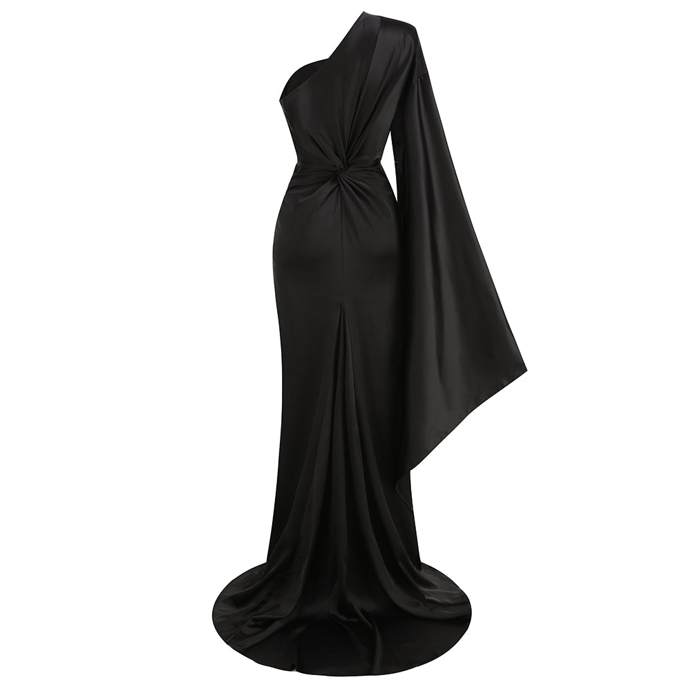 One Shoulder Draped Maxi Dress Black HV1566