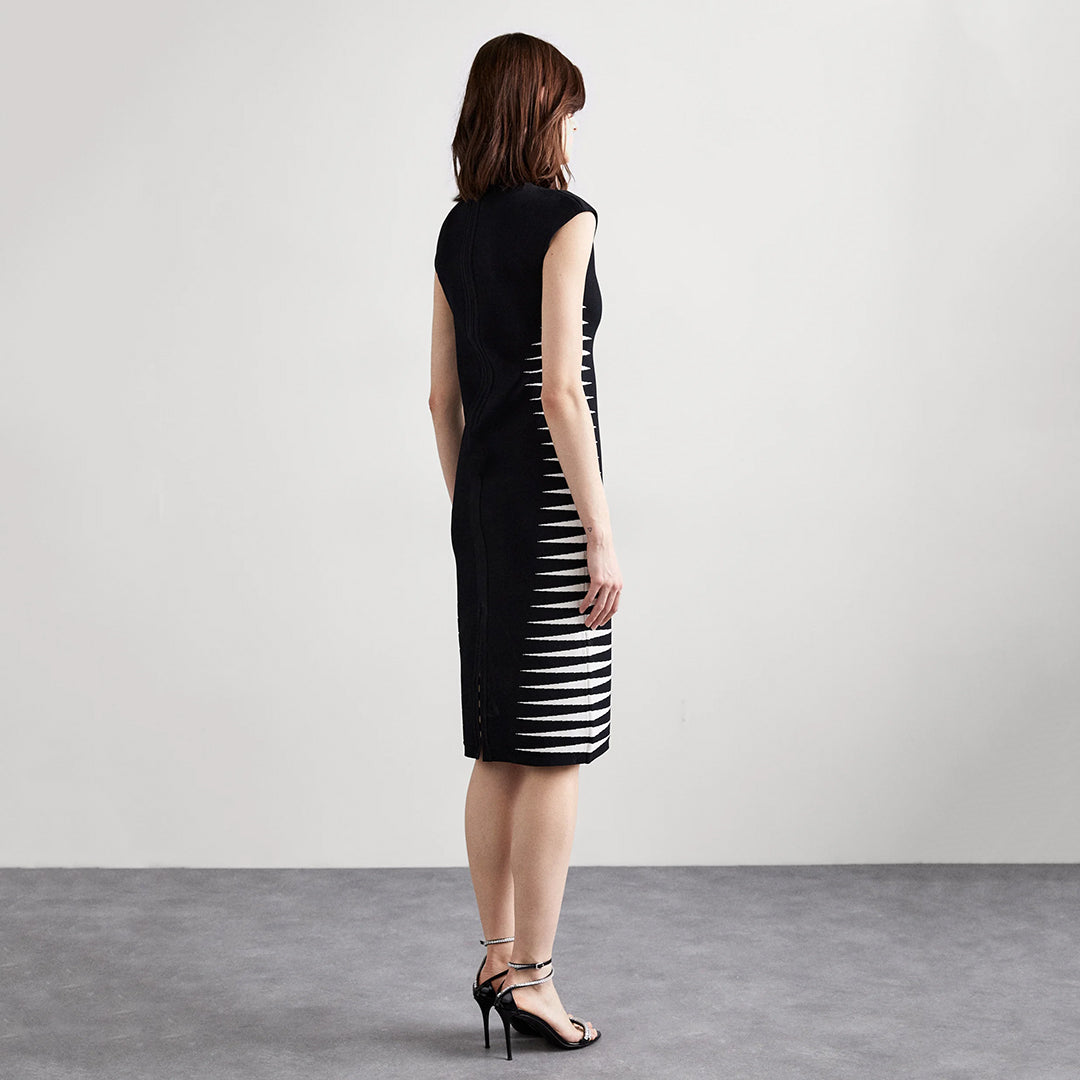 Contrast Midi Dress Black White