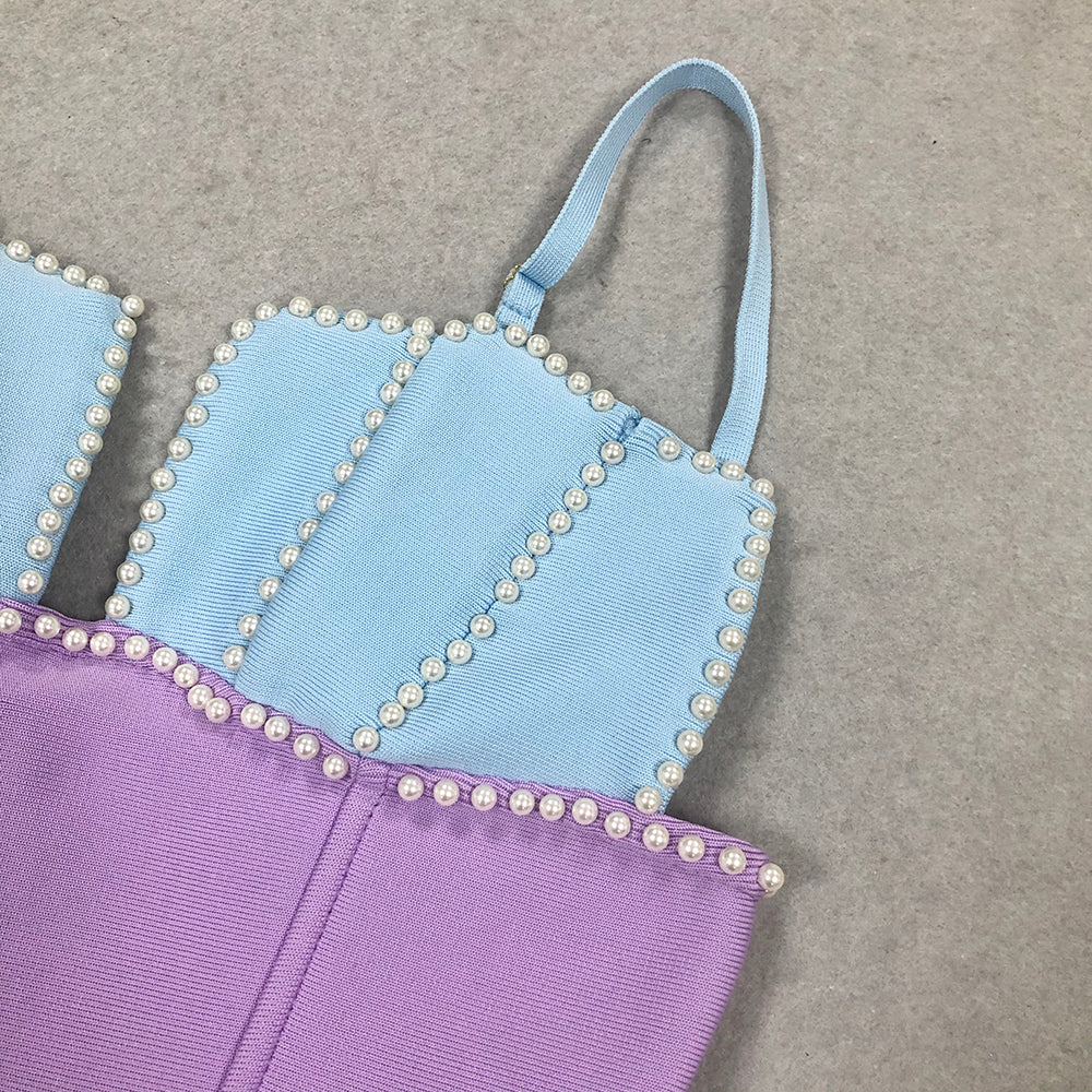 Pearl Bustier Feather Detail Midi Dress Purple HV1800