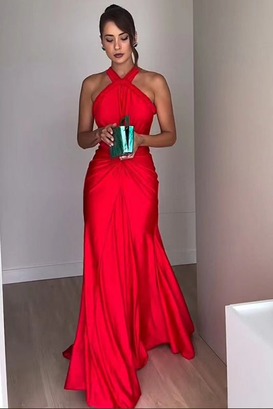 Halter Braided Draped Maxi Dress HV1380
