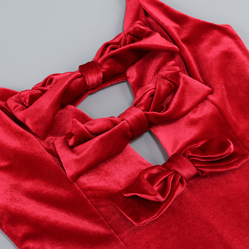 Bow Detail Maxi Velvet Dress Red HV1659