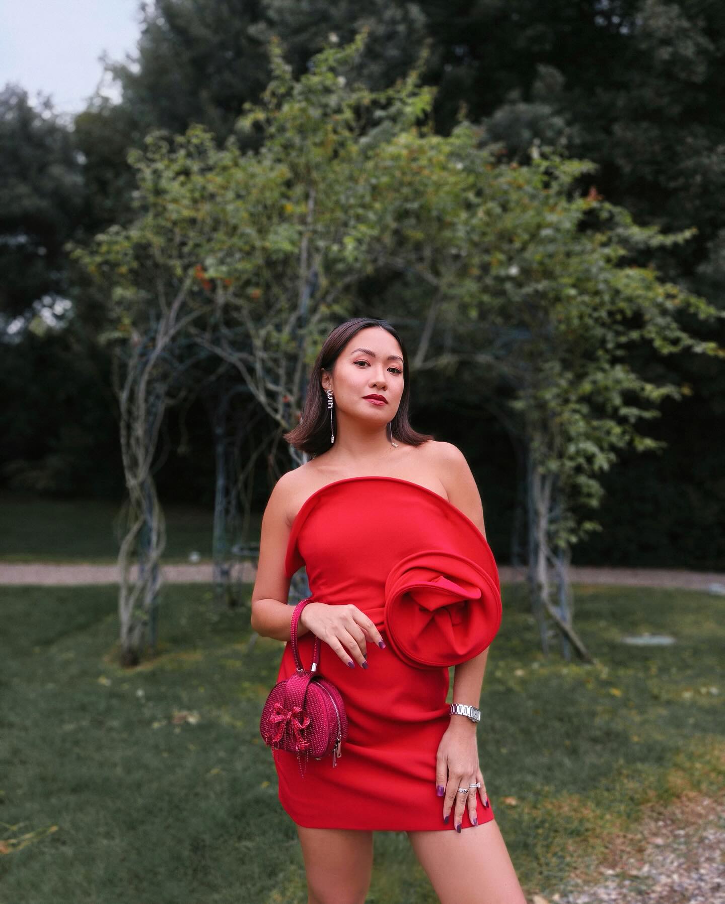 Strapless Flower Dress Red HV1896