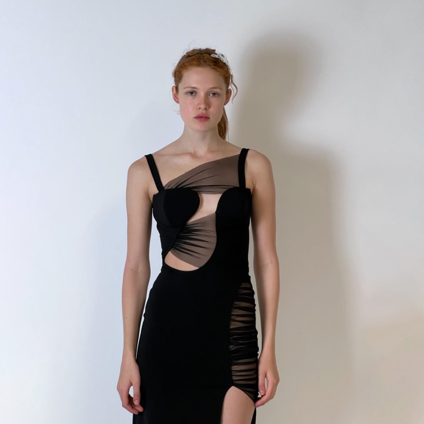 Draped Mesh Insert Maxi Dress Black HV9398