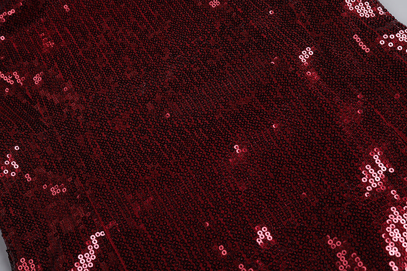 Halter Sequin Feather Maxi Dress Red