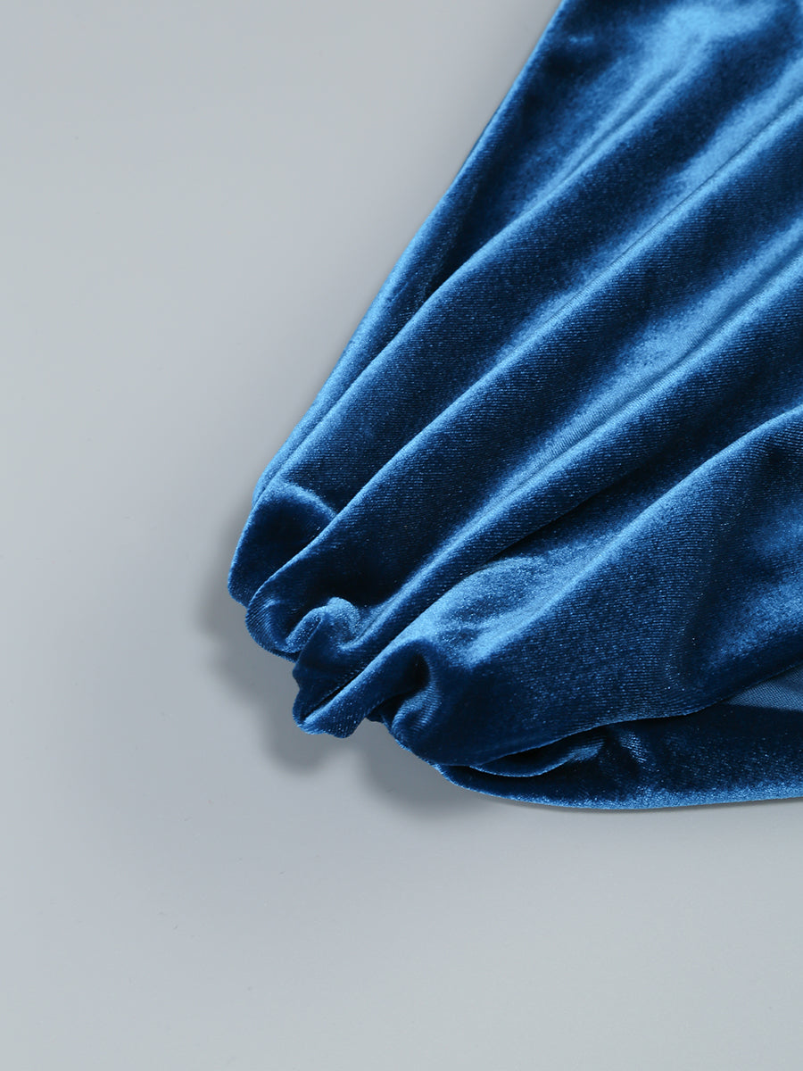 One Sleeve Maxi Velvet Dress Blue