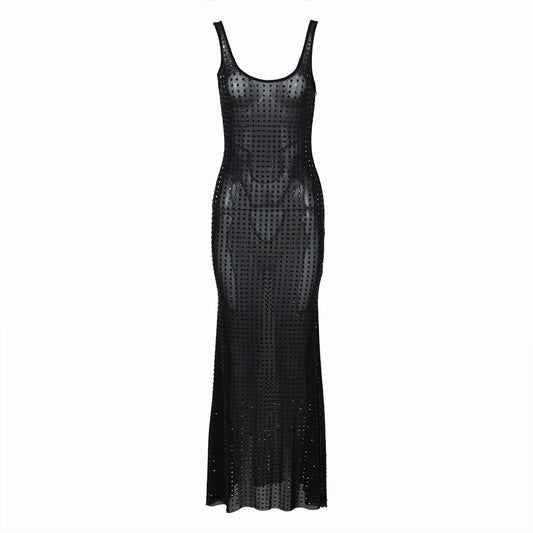 Embelllished Backless Maxi Dress Black HV9965