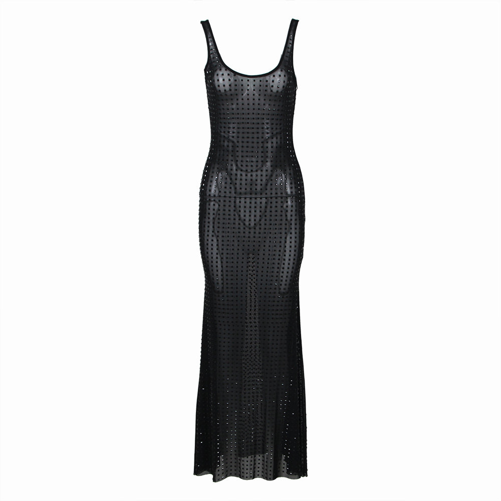 Embelllished Backless Maxi Dress Black HV9965
