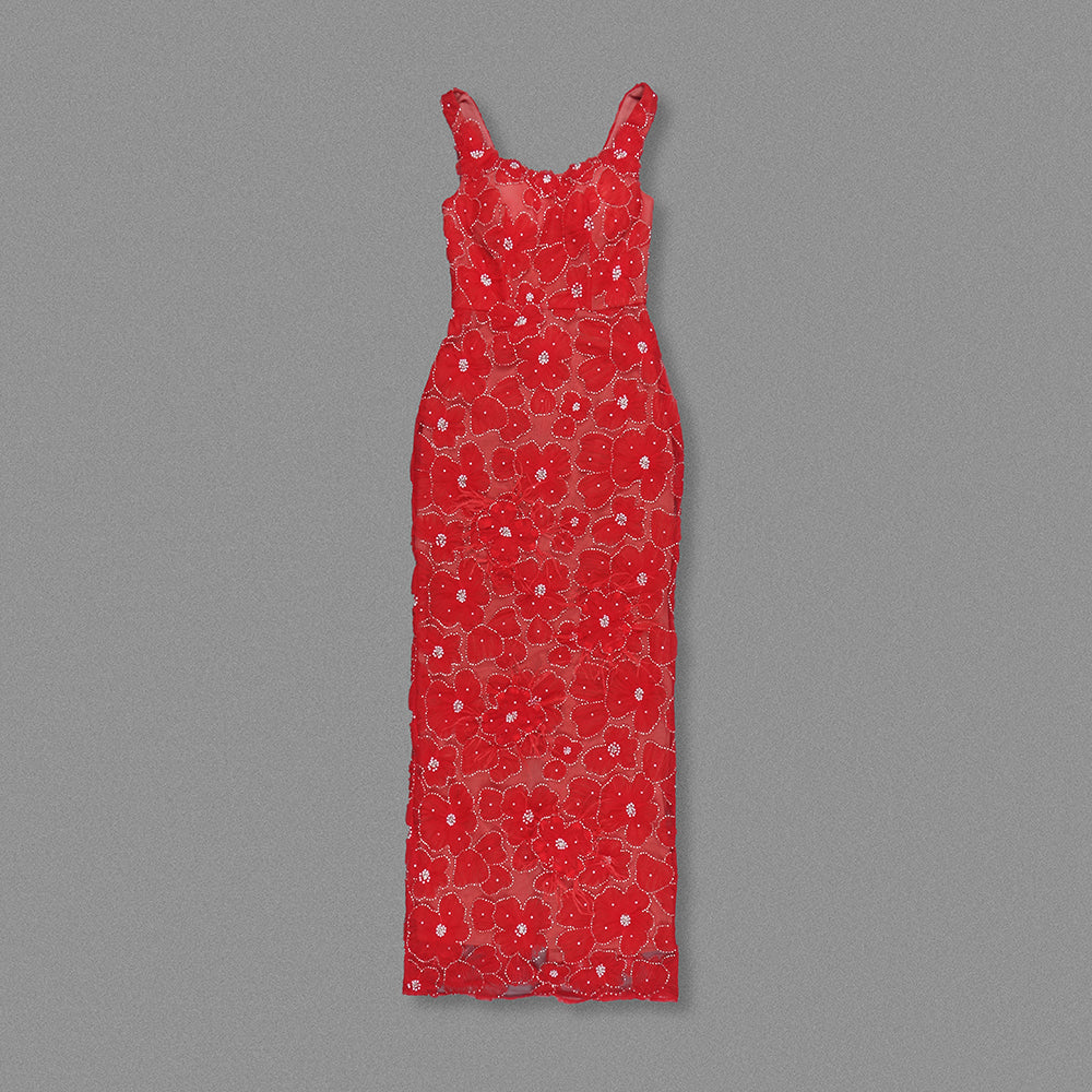 Crystal Floral Maxi Dress Red HV
