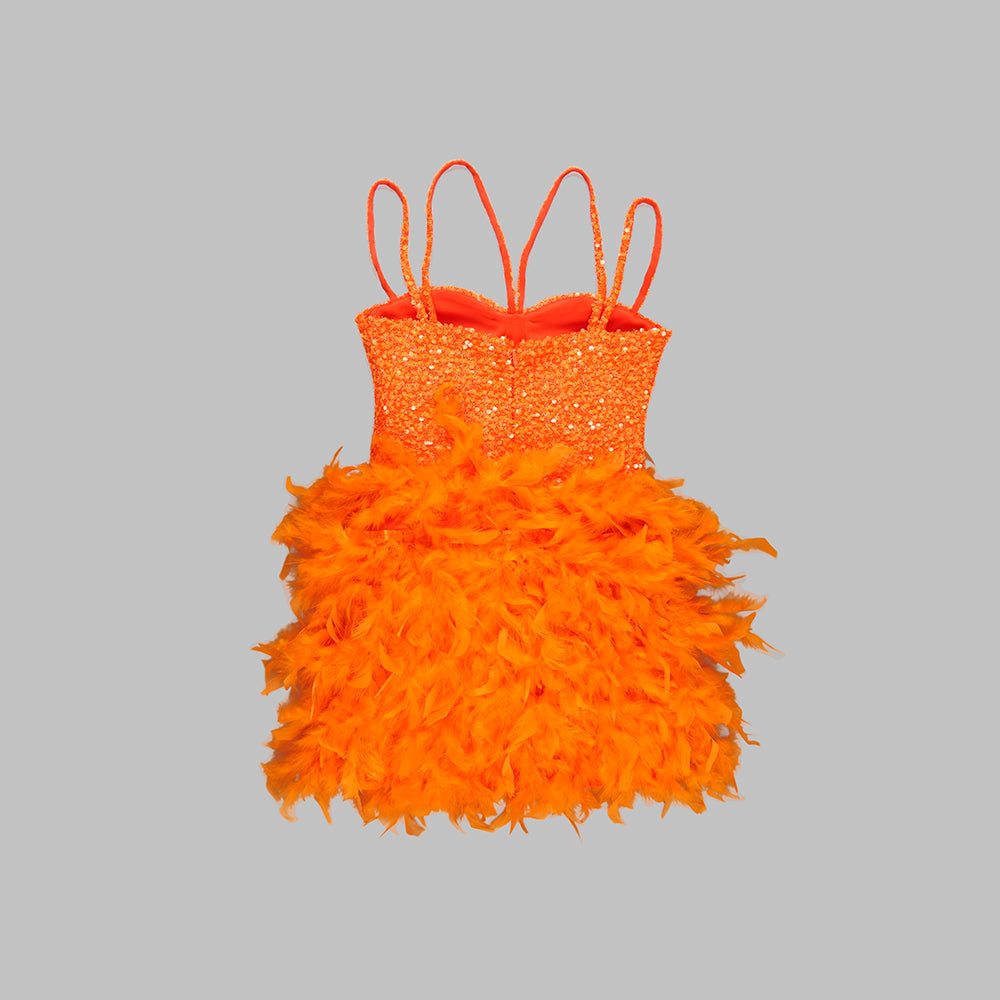Bustier Sequin Feather Dress Orange HV9569