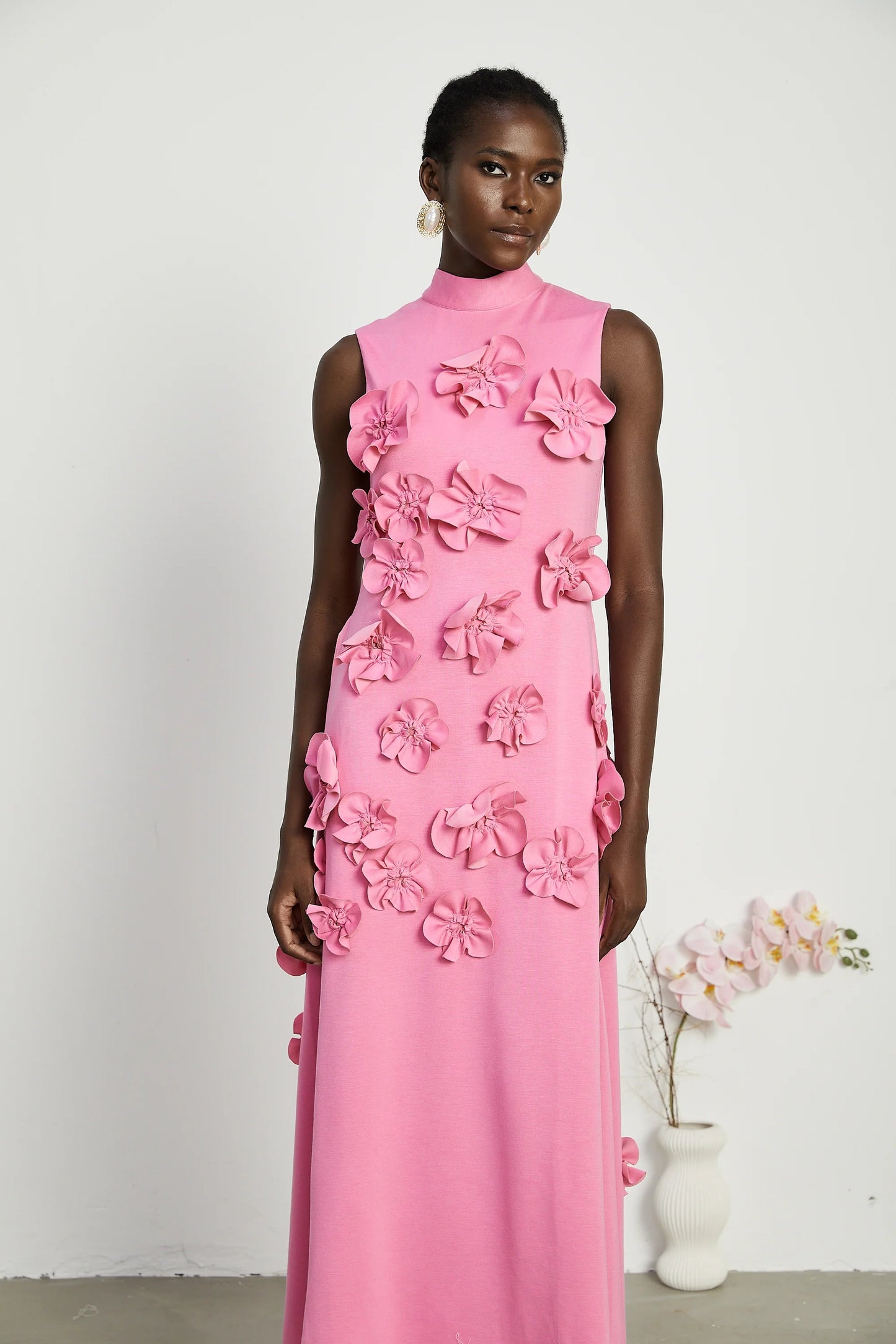 Floral A Line Maxi Dress Hot Pink HV2035