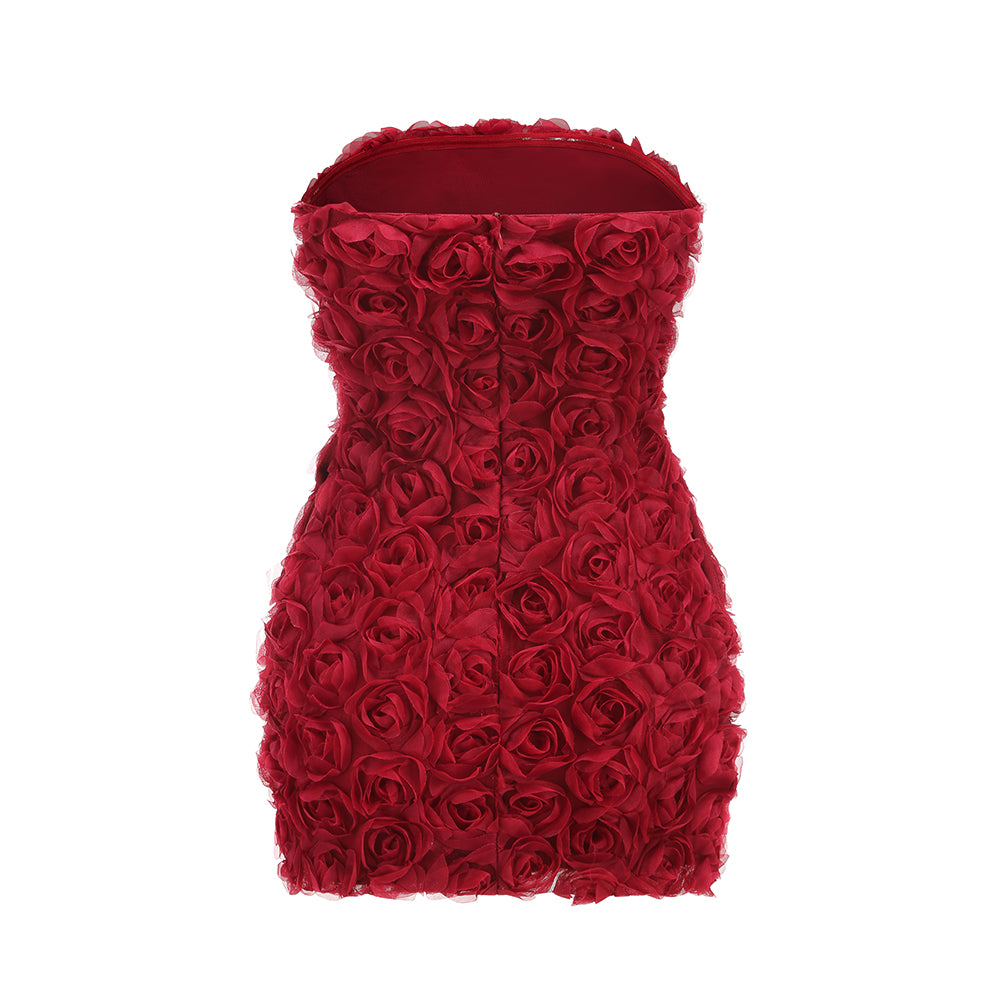 Strapless Floral Dress Red HV1867