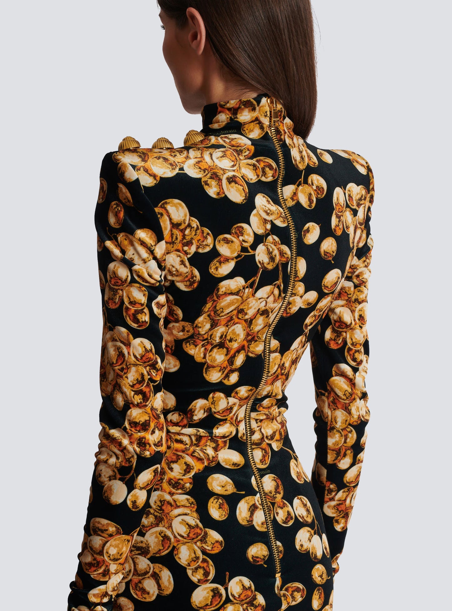 Long Sleeve Printed Dress Gold Black HV1859