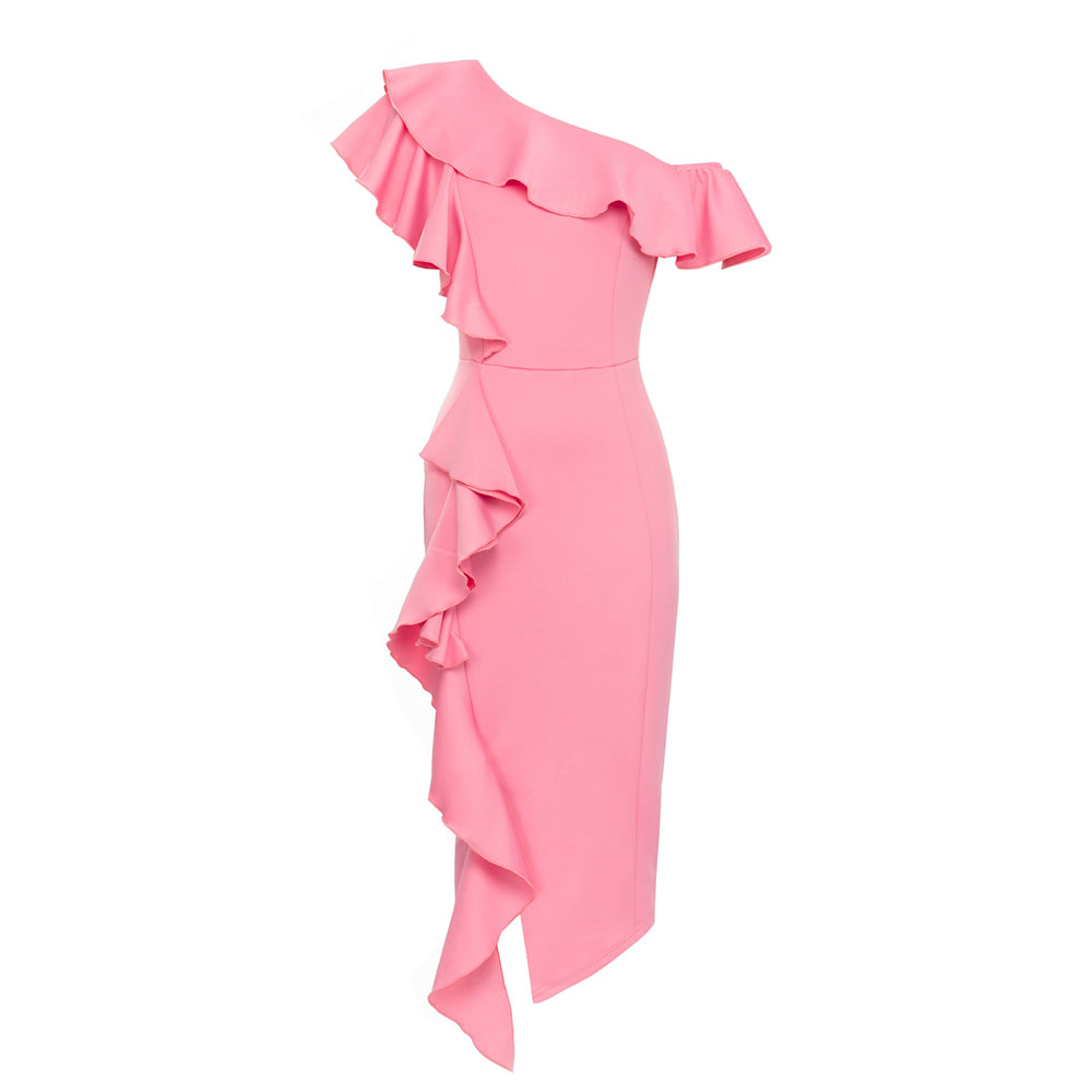 Off Shoulder Ruffle Midi Dress HV9649