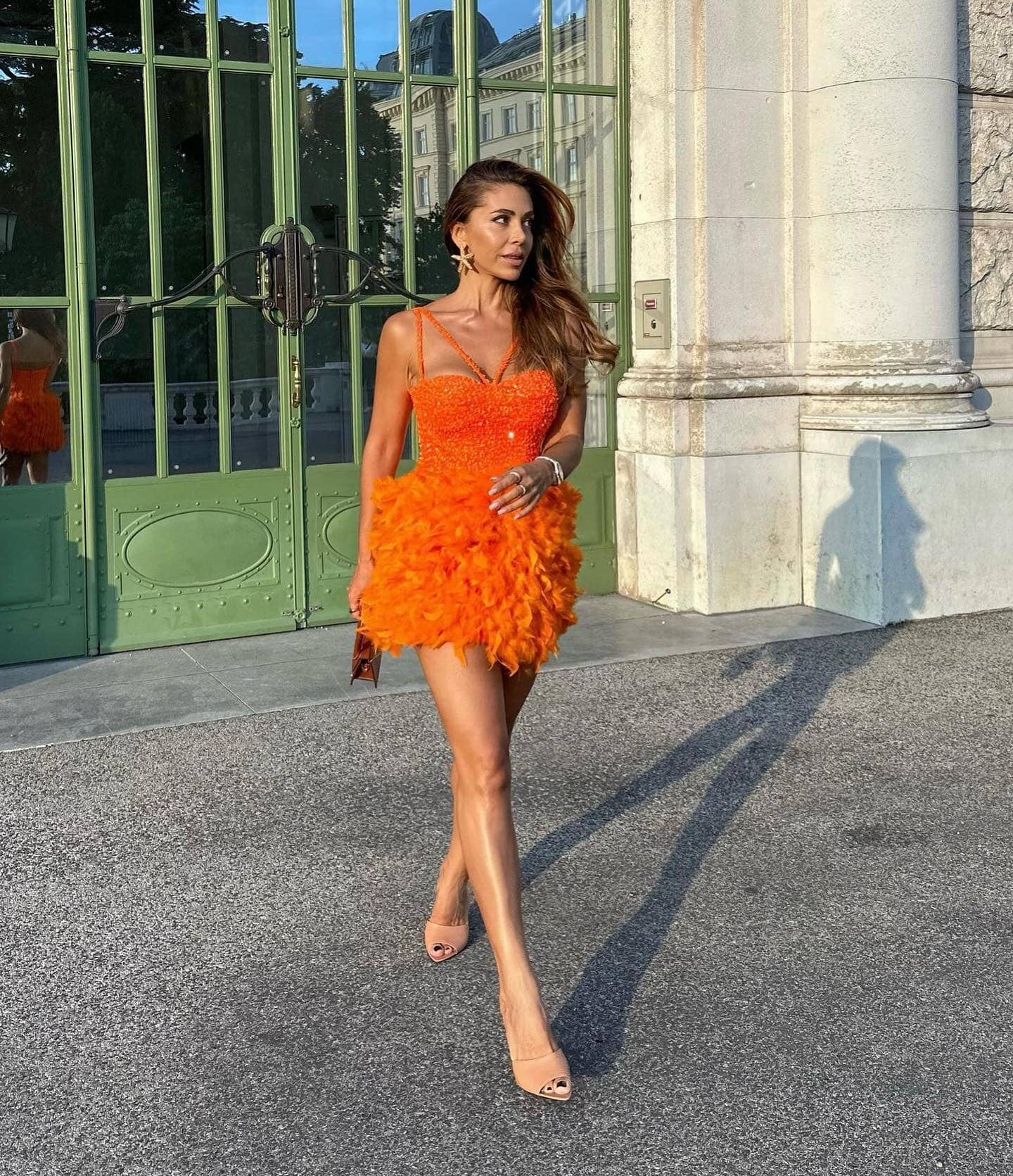Bustier Sequin Feather Dress Orange HV9569