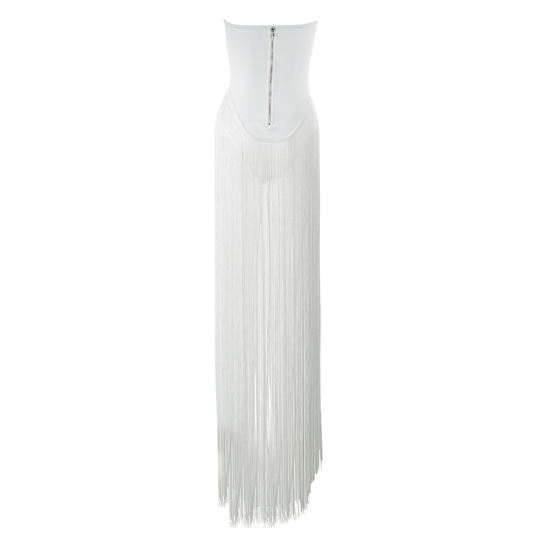 Strapless Tassel Maxi Dress White