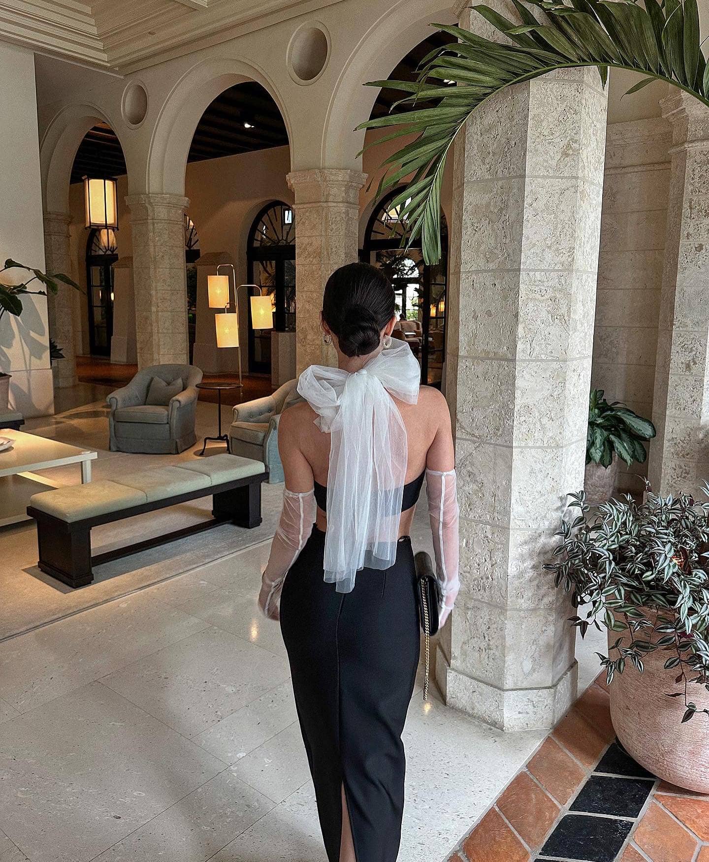 Halter Mesh Two Piece Maxi Dress Black White HV9713