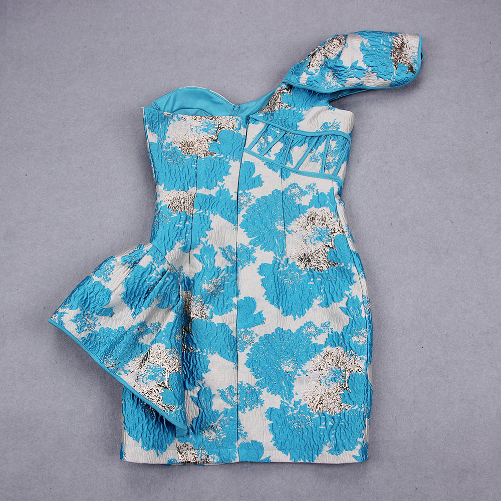 Ruffle One Sleeve Corset Dress Blue HV8486