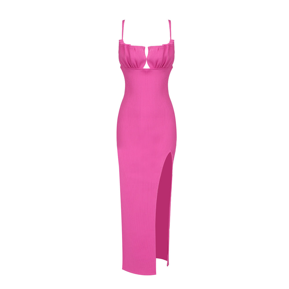 Draped Bustier Ribbed Midi Dress HV9839
