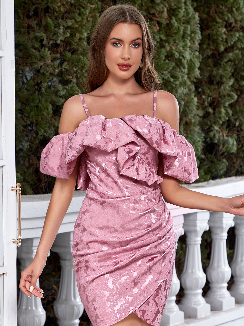 Ruffle Draped Dress Pink HV9689